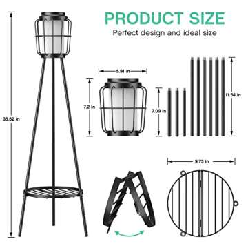 2 Pack Solar Lights Outdoor with Plant Stands - Solar Floor Lamp & Street Lights with Metal Tripod -...