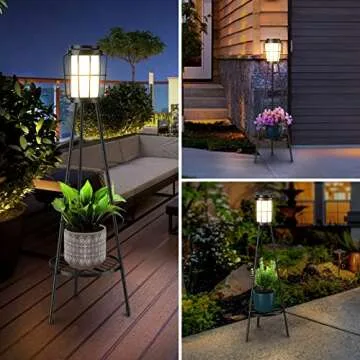 2 Pack Solar Lights Outdoor with Plant Stands - Solar Floor Lamp & Street Lights with Metal Tripod - Patio Decor for Garden, Yard, Pathway, Driveway, Porch