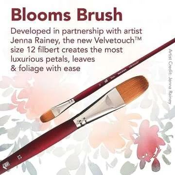 Princeton Velvetouch Jenna Rainey Blooms Brush, Long Handle, Size 12 - Professional Artist Brushes for Mixed Media, Acrylic, Oil