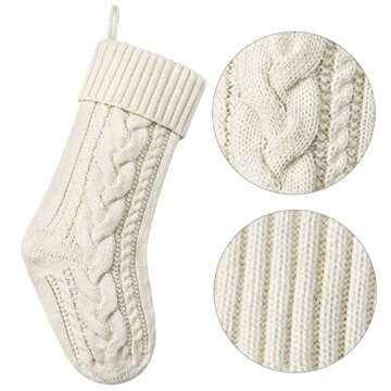 Christmas Stockings Knitted Xmas Stockings Double-Sided 18 Inches Fireplace Stockings for Family Christmas Decoration (Ivory,Khaki, 6)