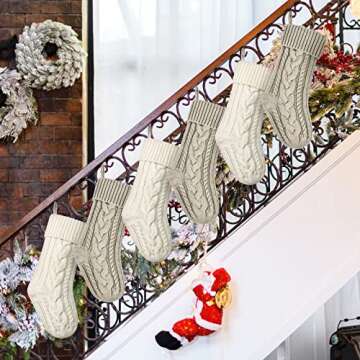 Christmas Stockings Knitted Xmas Stockings Double-Sided 18 Inches Fireplace Stockings for Family Christmas Decoration (Ivory,Khaki, 6)