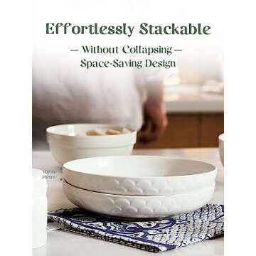 DOWAN Pasta Bowls, 54 oz Large Salad Serving Bowls, 10'' Plates Bowls Set of 4, White Ceramic Soup Bowls for Kitchen Meal Prep, Shallow Dishes Dinner Bowl Microwave Dishwasher Safe