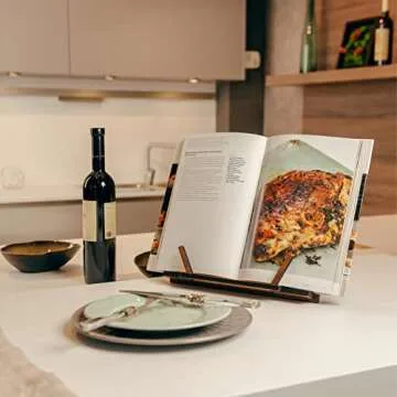 TILISMA Wooden Cookbook Stand - Handmade Walnut Holder for Hands-Free Reading