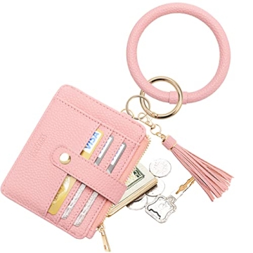 COOLANS Wristlet Bracelet Keychain Card Holder Card Pocket PU Leather Purse Tassel Keychain Bangle K...