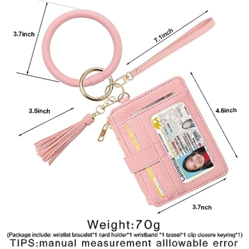COOLANS Wristlet Bracelet Keychain Card Holder Card Pocket PU Leather Purse Tassel Keychain Bangle Key Ring for Women Girls (Purse 04 Pink)