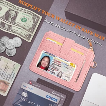 COOLANS Wristlet Bracelet Keychain Card Holder Card Pocket PU Leather Purse Tassel Keychain Bangle Key Ring for Women Girls (Purse 04 Pink)