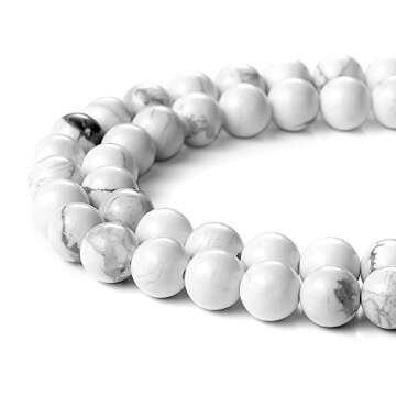 BEADNOVA Natural White Howlite Beads Natural Crystal Beads Stone Gemstone Round Loose Energy Healing...