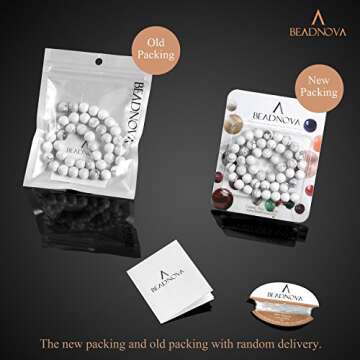 BEADNOVA Natural White Howlite Beads Natural Crystal Beads Stone Gemstone Round Loose Energy Healing Beads with Free Crystal Stretch Cord for Jewelry Making (8mm, 45-48pcs)