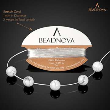 BEADNOVA Natural White Howlite Beads Natural Crystal Beads Stone Gemstone Round Loose Energy Healing Beads with Free Crystal Stretch Cord for Jewelry Making (8mm, 45-48pcs)