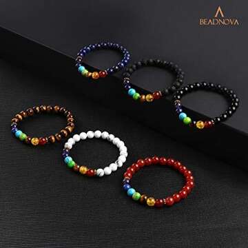 BEADNOVA Natural White Howlite Beads Natural Crystal Beads Stone Gemstone Round Loose Energy Healing Beads with Free Crystal Stretch Cord for Jewelry Making (8mm, 45-48pcs)