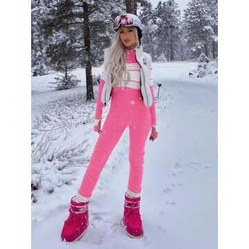 Yousify Women Long Sleeve Ribbed Ski Jumpsuit for Activewear