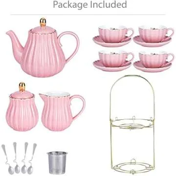 Jusalpha Fine China 17-Piece Pink Tea Set for 4 - Elegant