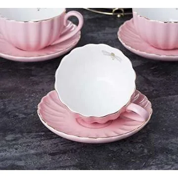 Jusalpha Fine China 17-Piece Pink Tea Set for 4 - Elegant