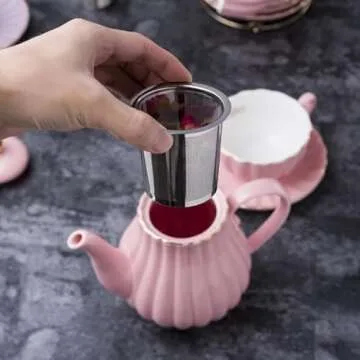 Jusalpha Fine China 17-Piece Pink Tea Set for 4 - Elegant