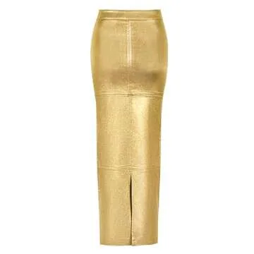 LEOROO Long Skirts for Women Trendy High Waisted A Line Business Casual Leather Maxi Skirt with Slit...