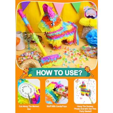 Rainbow Donkey Pinata for Kids, Perfect Fiesta Decor