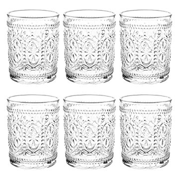 Bekith 6 Pack Vintage Drinking Glasses - Elegant 9.5 oz Tumblers for Cocktails & More