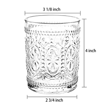 Bekith Vintage Drinking Glasses 6 Pack Elegant 9.5 oz Tumblers