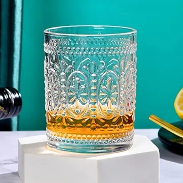 Bekith Vintage Drinking Glasses 6 Pack Elegant 9.5 oz Tumblers