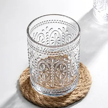 Bekith Vintage Drinking Glasses 6 Pack Elegant 9.5 oz Tumblers