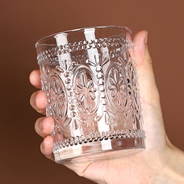 Bekith Vintage Drinking Glasses 6 Pack Elegant 9.5 oz Tumblers