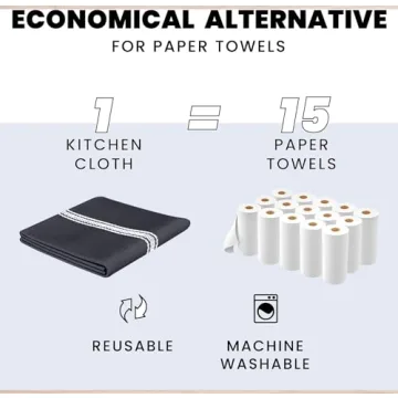 Zeppoli Classic Kitchen Towels - 15 Pack - 14" x 25" - 100% Natural Cotton Kitchen Dish Towels - Reusable Cleaning Cloths - Tea Towels - Super Absorbent - Machine Washable Hand Towels - Black Base