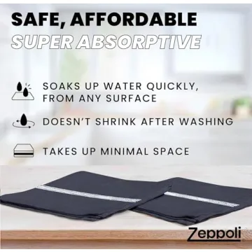 Zeppoli Classic Kitchen Towels - 15 Pack - 14" x 25" - 100% Natural Cotton Kitchen Dish Towels - Reusable Cleaning Cloths - Tea Towels - Super Absorbent - Machine Washable Hand Towels - Black Base