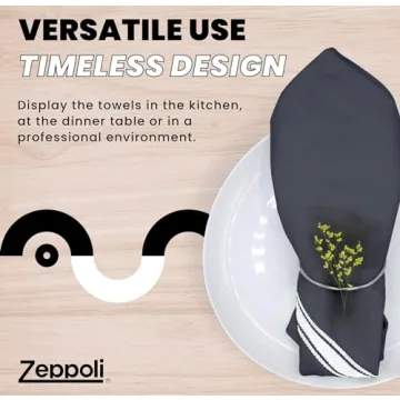 Zeppoli Classic Kitchen Towels - 15 Pack - 14" x 25" - 100% Natural Cotton Kitchen Dish Towels - Reusable Cleaning Cloths - Tea Towels - Super Absorbent - Machine Washable Hand Towels - Black Base