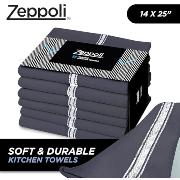 Zeppoli Classic Kitchen Towels - 15 Pack - 14" x 25" - 100% Natural Cotton Kitchen Dish Towels - Reusable Cleaning Cloths - Tea Towels - Super Absorbent - Machine Washable Hand Towels - Black Base