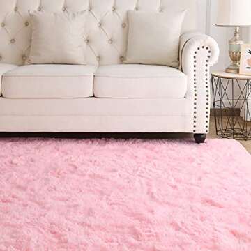 Espiraio Pink Shaggy Rugs for Bedroom Living Room, 4x5.9 Feet Super Soft Fluffy Fuzzy Area Rug for K...