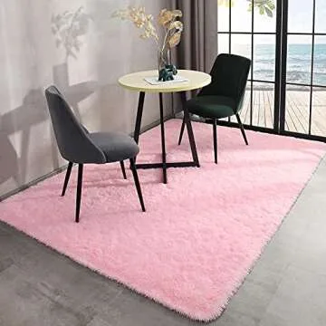Espiraio Pink Shaggy Rugs for Bedroom Living Room, 4x5.9 Feet Super Soft Fluffy Fuzzy Area Rug for Kids Baby Nursery, Modern Indoor Plush Carpet for Home Decor, Floor Furry Rugs for Children Dorm Rug
