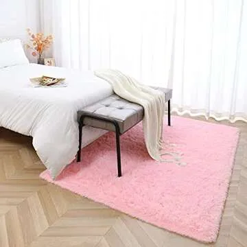 Espiraio Pink Shaggy Rugs for Bedroom Living Room, 4x5.9 Feet Super Soft Fluffy Fuzzy Area Rug for Kids Baby Nursery, Modern Indoor Plush Carpet for Home Decor, Floor Furry Rugs for Children Dorm Rug