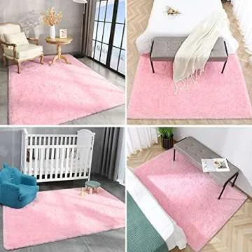 Espiraio Pink Shaggy Rugs for Bedroom Living Room, 4x5.9 Feet Super Soft Fluffy Fuzzy Area Rug for Kids Baby Nursery, Modern Indoor Plush Carpet for Home Decor, Floor Furry Rugs for Children Dorm Rug