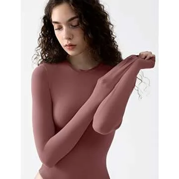 PUMIEY Long Sleeve Bodysuit for Women in Merlot