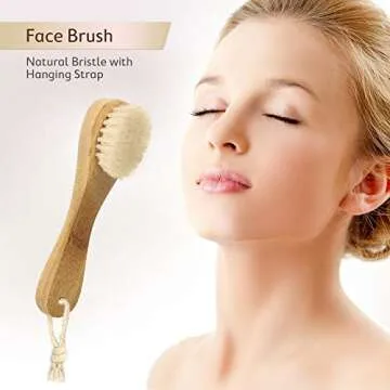Dry Body Brushing Set - Natural Bristle Shower Brush - Remove Dead Skin & Toxins, Cellulite Treatment, Improves Lymphatic Functions, Exfoliates, Stimulates Circulation, Head to Toe Skin Glowing Set