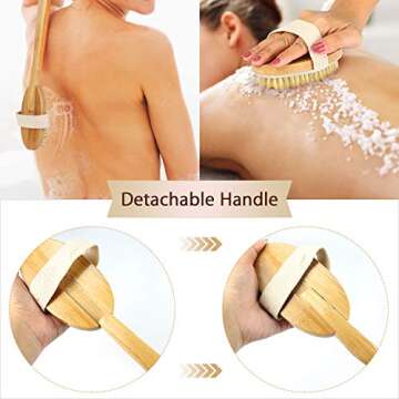 Dry Body Brushing Set - Natural Bristle Shower Brush - Remove Dead Skin & Toxins, Cellulite Treatment, Improves Lymphatic Functions, Exfoliates, Stimulates Circulation, Head to Toe Skin Glowing Set