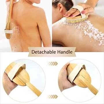 Dry Body Brushing Set - Natural Bristle Shower Brush - Remove Dead Skin & Toxins, Cellulite Treatment, Improves Lymphatic Functions, Exfoliates, Stimulates Circulation, Head to Toe Skin Glowing Set