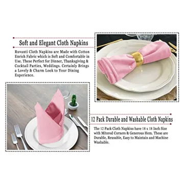Ruvanti Cloth Napkins Set 12 Durable 18x18 for Dining