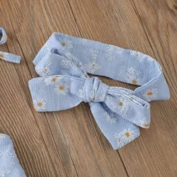 Baby Girls Daisy Playsuits Bodysuit+Headband Print Halter Romper Floral Jumpsuit Infant Summer Clothes (Blue, 6-12 Months)