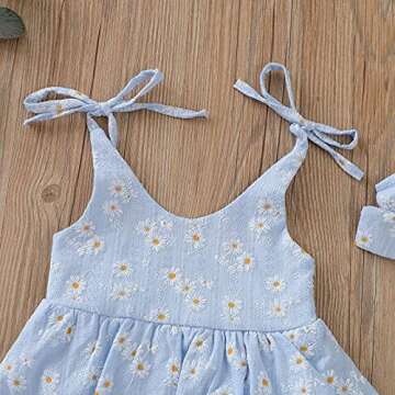 Baby Girls Daisy Playsuits Bodysuit+Headband Print Halter Romper Floral Jumpsuit Infant Summer Clothes (Blue, 6-12 Months)