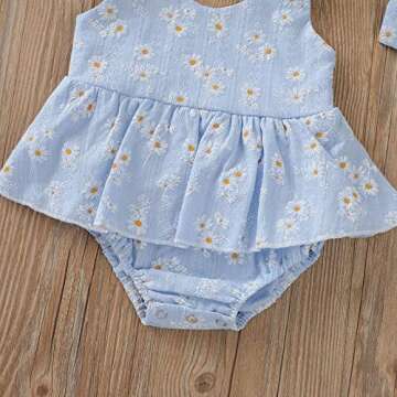 Baby Girls Daisy Playsuits Bodysuit+Headband Print Halter Romper Floral Jumpsuit Infant Summer Clothes (Blue, 6-12 Months)