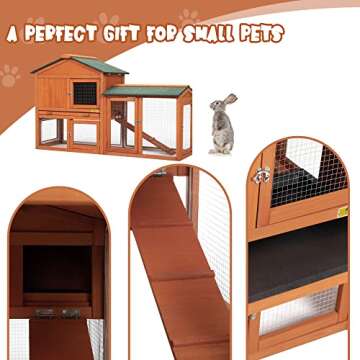 COZIWOW 2-Tier Rabbit Hutch Indoor/Outdoor, Weatherproof Wooden Bunny Run Cag w/Ample Activity Areas Elevated Restroom, Double Story Guinea Pig Hutch, Small Animal Pens Hutches