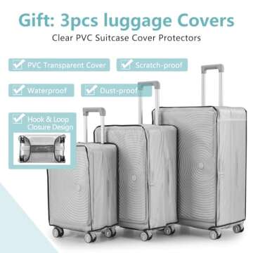 Xurwiin Luggage 3 Piece Sets Front opening with PVC Transparent Cover Hard Shell Lightweight Carry on Expandable Suitcase with Spinner Wheels TSA Lock (Mint Green)