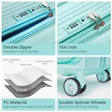 Xurwiin Luggage 3 Piece Sets Front opening with PVC Transparent Cover Hard Shell Lightweight Carry on Expandable Suitcase with Spinner Wheels TSA Lock (Mint Green)