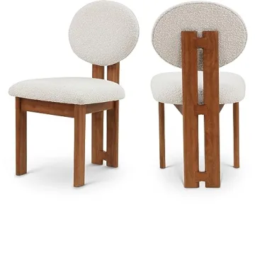 Luxurious Meridian Furniture Mid-Century Modern Boucle Dining Chairs - Set of 2 in Cream