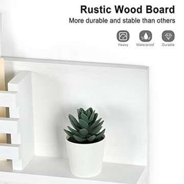 Lwenki Key & Mail Holder for Wall - Rustic Natural Paulownia Wood, 4 Double-Hook Hangers - Wall Mounted Organizer for Decor, Bags, Accessories - Hardware & Manual Included (White)