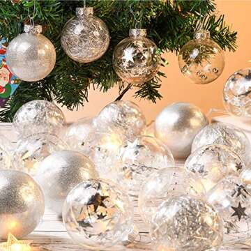 Joy joz Christmas Ball Ornaments - 24 Silver Plastic Xmas Balls Set with Delicate Decorations