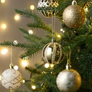 Valery Madelyn Christmas Ornaments Set, 30ct White and Gold Shatterproof Christmas Tree Decorations ...