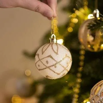 Valery Madelyn Christmas Ornaments Set, 30ct White and Gold Shatterproof Christmas Tree Decorations Ball Ornaments Bulk, 2.36 Inches Elegant Hanging Ornaments for Xmas Trees Holiday Decor