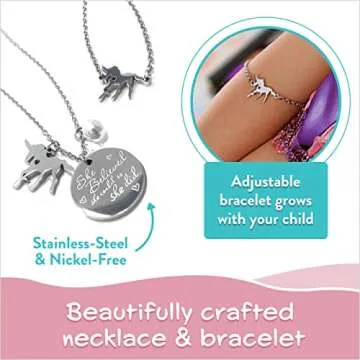 The Memory Building Company Unicorn Musical Jewelry Box, Classic Melody Storage Organizer Kids Ages 6-12, Wood Construction w/ 2 Compartments